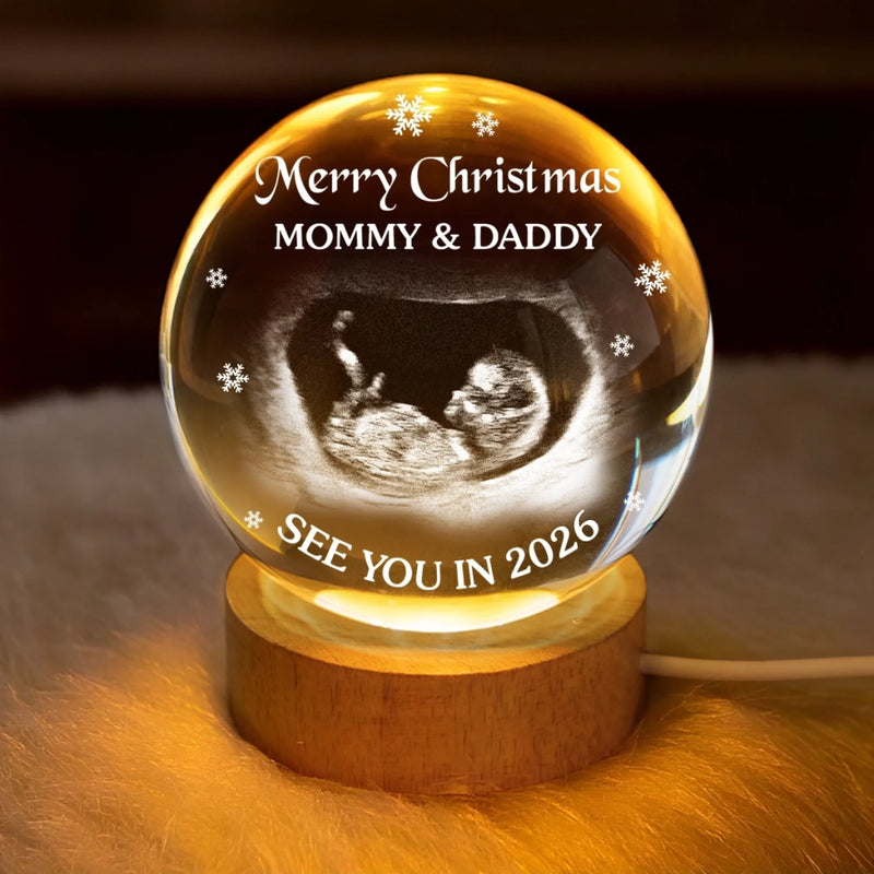 Custom Photo Crystal Globe Lamp - Personalized Christmas Baby Shower, Gifts For New Moms, New Dads, New Parents - You Are Our Light