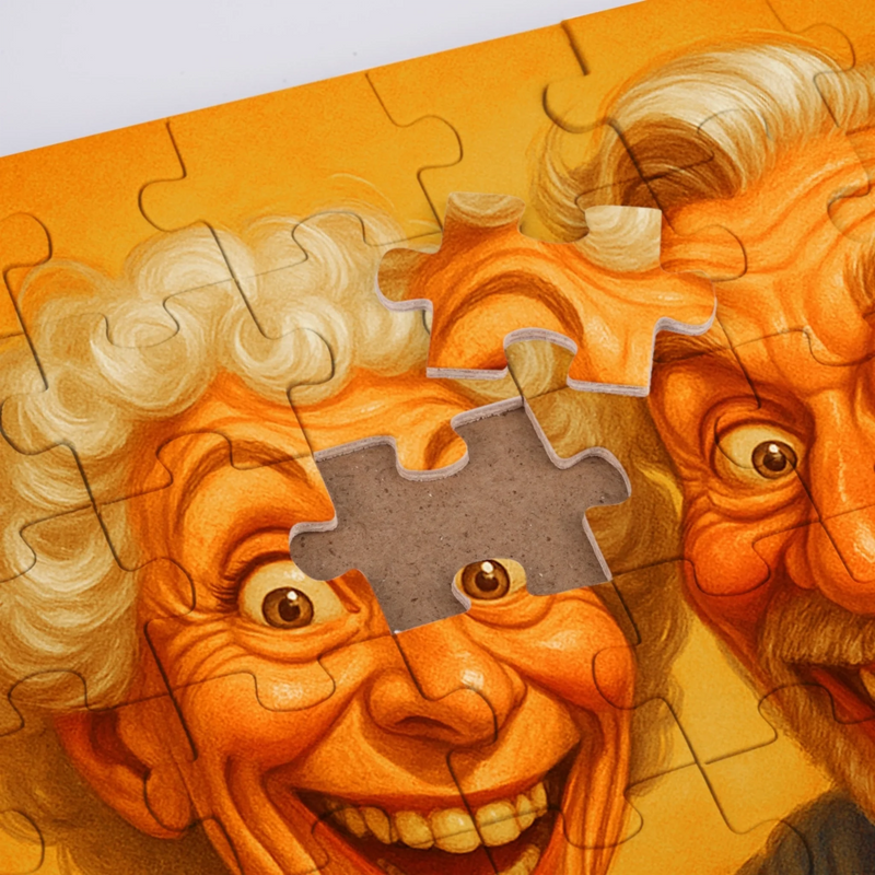 Custom Photo Funny Caricature Puzzle With Wooden Frame - Personalized Anniversary Wedding Gifts For Husband, Wife, Couple - Stuck With Me, Lucky You
