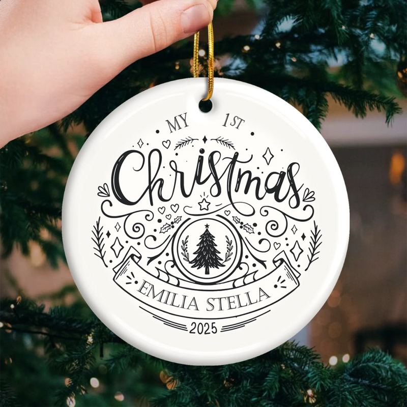 Custom Baby First Christmas Ceramic Ornament - Personalized Christmas Baby Shower, Gender Reveal Gifts For New Moms, New Dads, New Parents - Giggles And Gingerbread