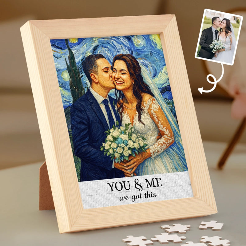 Custom Photo Starry Night Puzzle With Wooden Frame - Personalized Anniversary Wedding Gifts For Husband And Wife, Him And Her - A Masterpiece Made Of Love