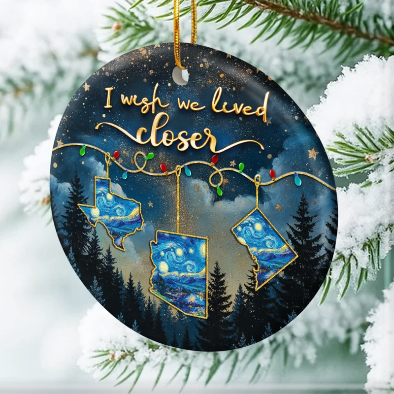 Custom Long Distance Ceramic Ornament - Personalized Best Friend Christmas Birthday Gifts For Sisters, BFF, Best Friends - Hearts Stay Close Across Miles