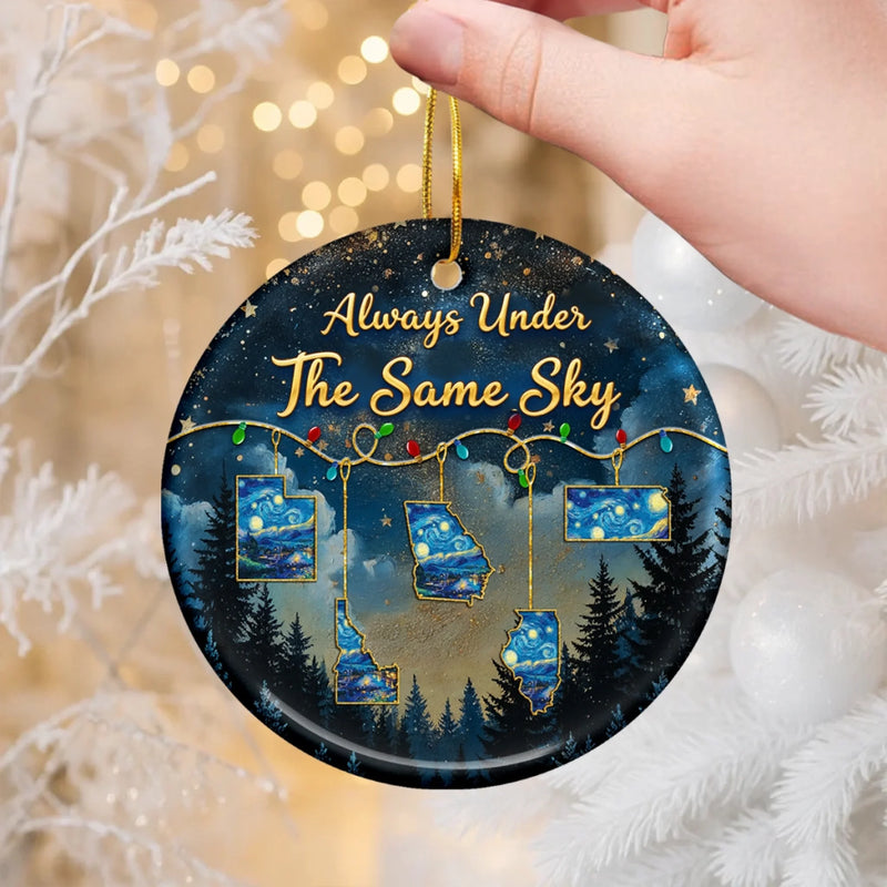 Custom Long Distance Ceramic Ornament - Personalized Best Friend Christmas Birthday Gifts For Sisters, BFF, Best Friends - Hearts Stay Close Across Miles