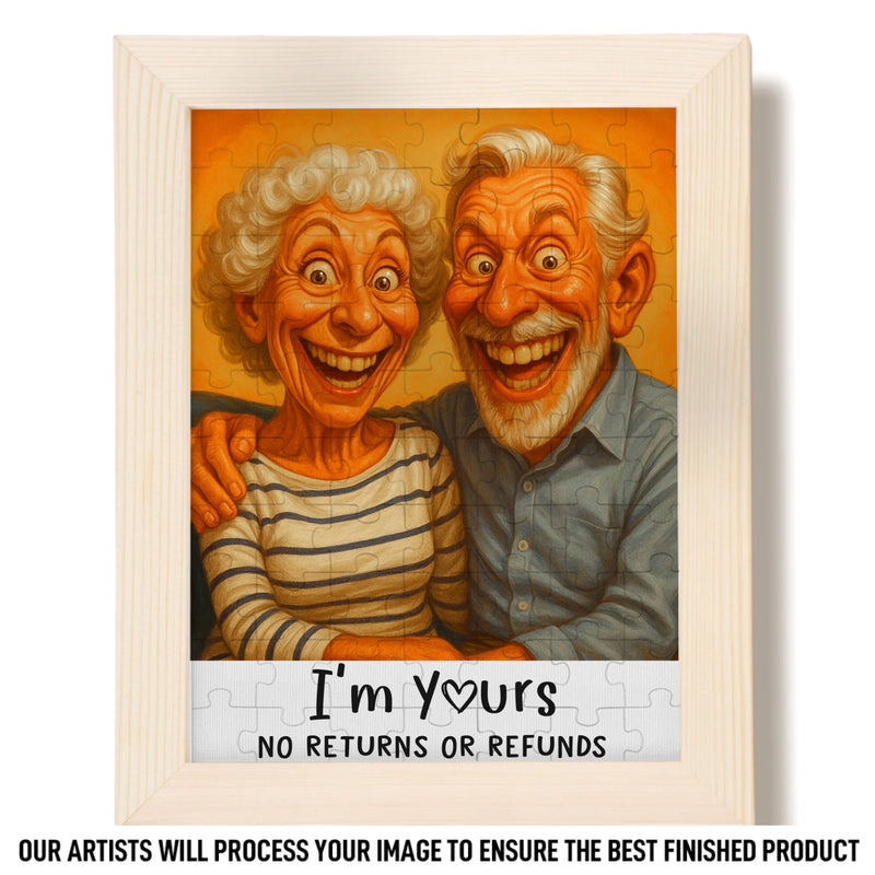 Custom Photo Funny Caricature Puzzle With Wooden Frame - Personalized Anniversary Wedding Gifts For Husband, Wife, Couple - Stuck With Me, Lucky You