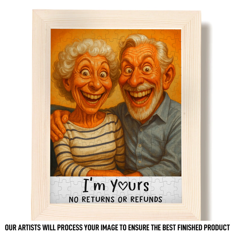 Custom Photo Funny Caricature Puzzle With Wooden Frame - Personalized Anniversary Wedding Gifts For Husband, Wife, Couple - Stuck With Me, Lucky You
