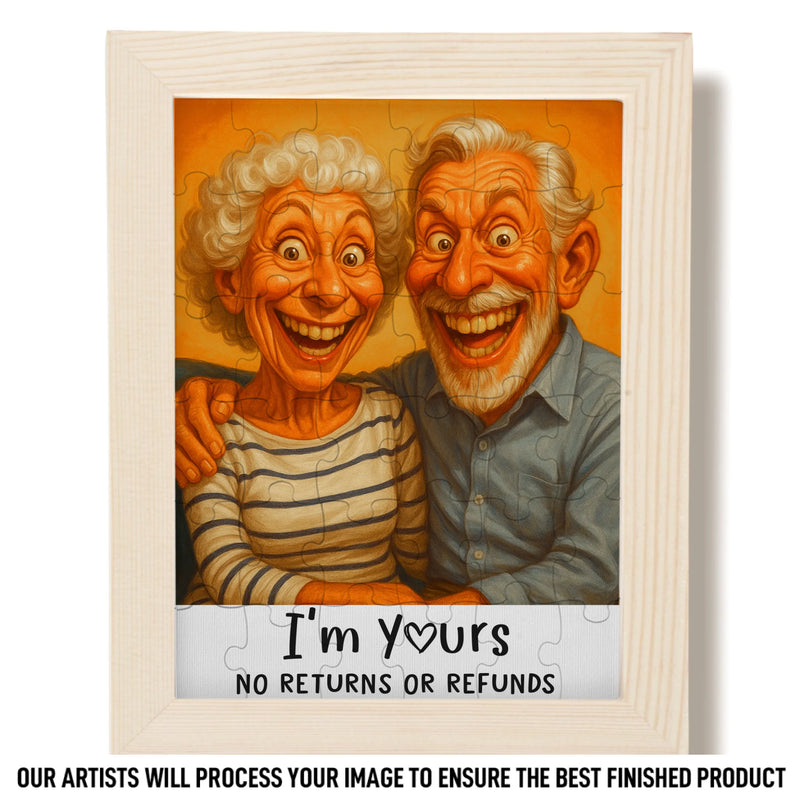 Custom Photo Funny Caricature Puzzle With Wooden Frame - Personalized Anniversary Wedding Gifts For Husband, Wife, Couple - Stuck With Me, Lucky You