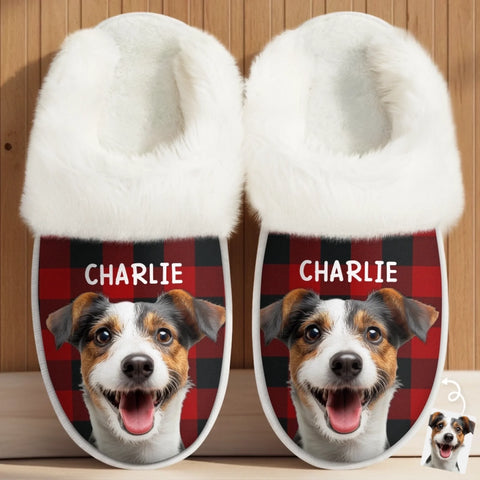 Custom Photo Fluffy Slippers With Fur Lining - Personalized Christmas Birthday Gifts For Dog Cat Lovers, Dog Dad And Mom, Cat Owners - Love In Every Footprint