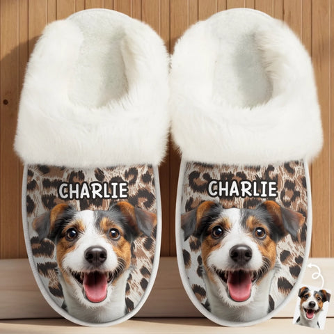 Custom Photo Fluffy Slippers With Fur Lining - Personalized Christmas Birthday Gifts For Dog Cat Lovers, Dog Dad And Mom, Cat Owners - Living My Best Paw Life