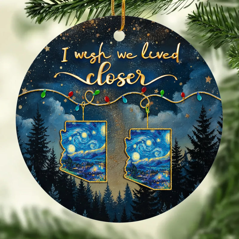 Custom Long Distance Ceramic Ornament - Personalized Best Friend Christmas Birthday Gifts For Sisters, BFF, Best Friends - Hearts Stay Close Across Miles