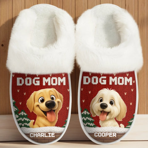 Custom Fluffy Slippers With Fur Lining - Personalized Christmas Birthday Gifts For Dog Cat Lovers, Dog Dad And Mom, Cat Owners - Best Dog Mom Ever