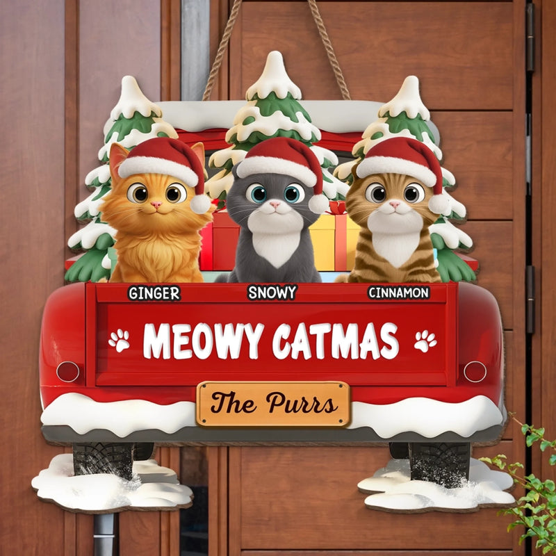 Custom Wood Sign - Personalized Christmas Birthday Gifts For Cat Lovers, Cat Mom And Dad - Whiskers Welcome Here