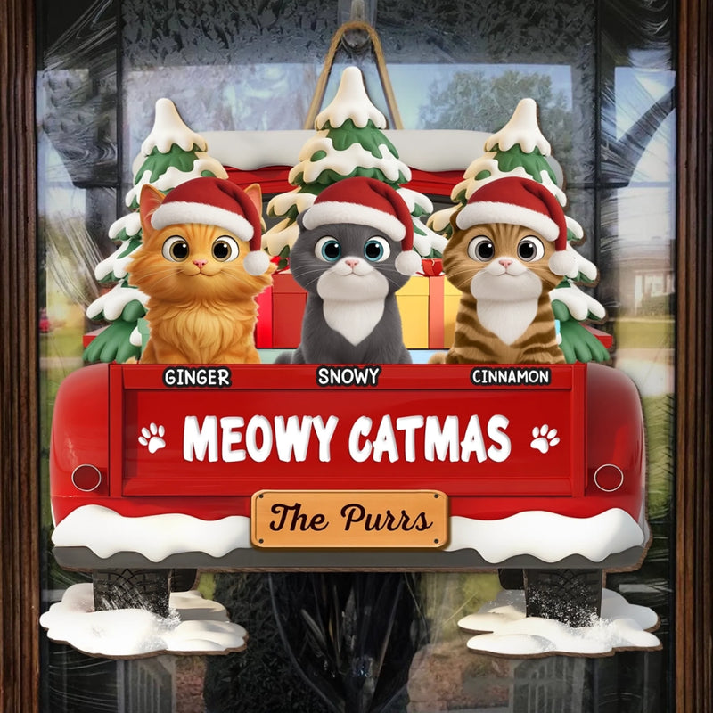 Custom Wood Sign - Personalized Christmas Birthday Gifts For Cat Lovers, Cat Mom And Dad - Whiskers Welcome Here