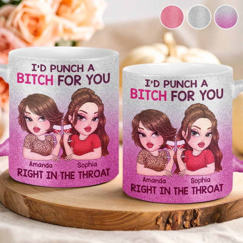 Custom 11OZ Glitter Matte Ceramic Mug - Personalized Best Friend Birthday Gifts For Women, Besties, Sisters, BFF - Besties Bring The Sunshine In