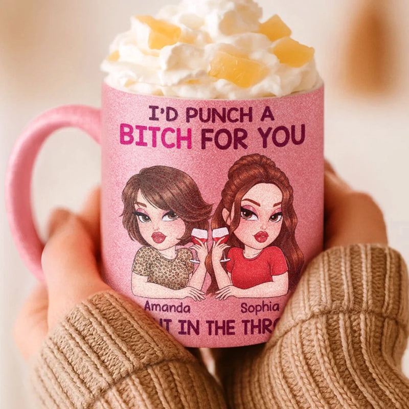 Custom 11OZ Glitter Matte Ceramic Mug - Personalized Best Friend Birthday Gifts For Women, Besties, Sisters, BFF - Besties Bring The Sunshine In