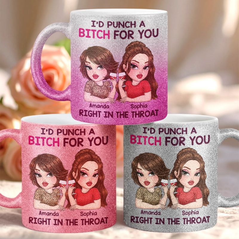 Custom 11OZ Glitter Matte Ceramic Mug - Personalized Best Friend Birthday Gifts For Women, Besties, Sisters, BFF - Besties Bring The Sunshine In