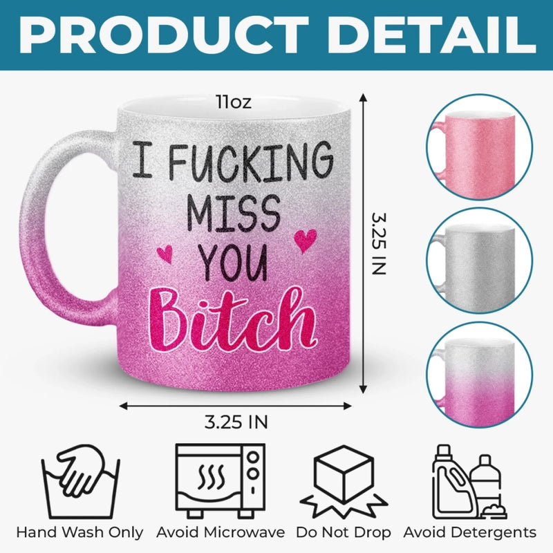 Custom Long Distance 11OZ Glitter Matte Ceramic Mug - Personalized Best Friend Birthday Gifts For Women, Besties, Sisters, BFF - I Miss Your Face
