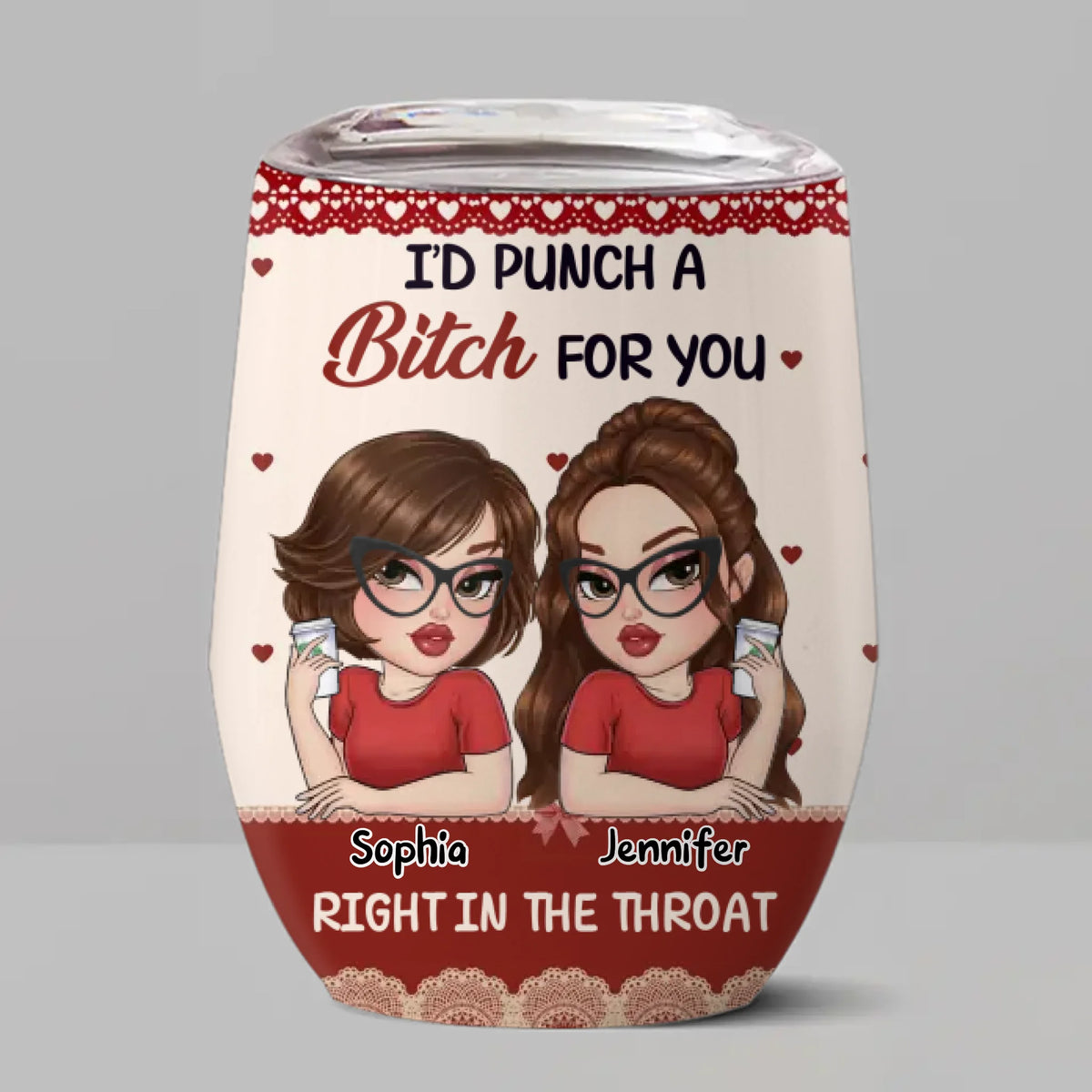 Custom Wine Tumbler - Personalized Best Friend Birthday Gifts For Women, Besties, Sisters, BFF - Forever My Safe Place