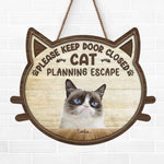 Custom Photo Cat Planning Escape - Dog & Cat Personalized Custom Home Decor Wood Sign - House Warming Gift For Pet Owners, Pet Lovers