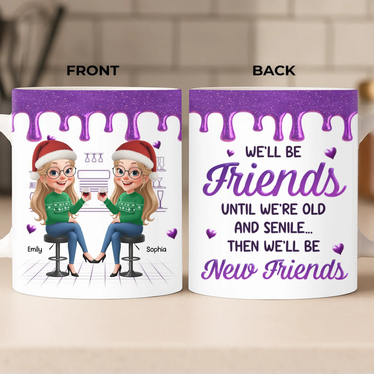 Custom Mug - Personalized Best Friend Christmas Birthday Gifts For Women, Besties, Sisters, BFF - Growing Laughing Dreaming Together