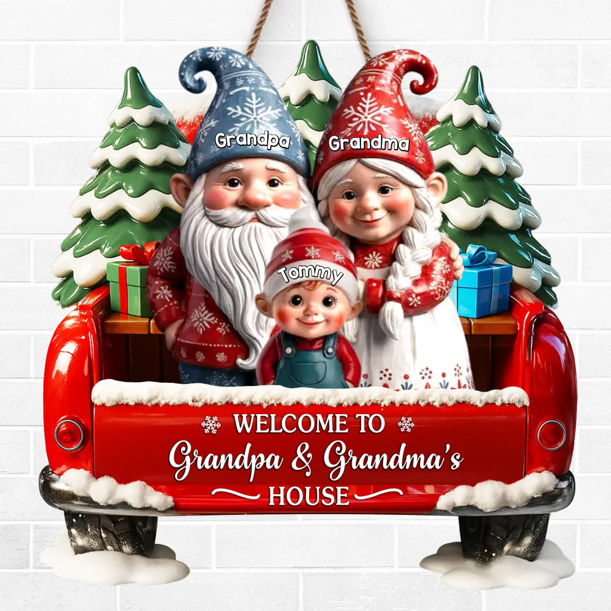 Custom Gnome Wood Sign - Personalized Christmas Birthday Gifts For Grandpa, Grandma - Bless This Home With Laughter