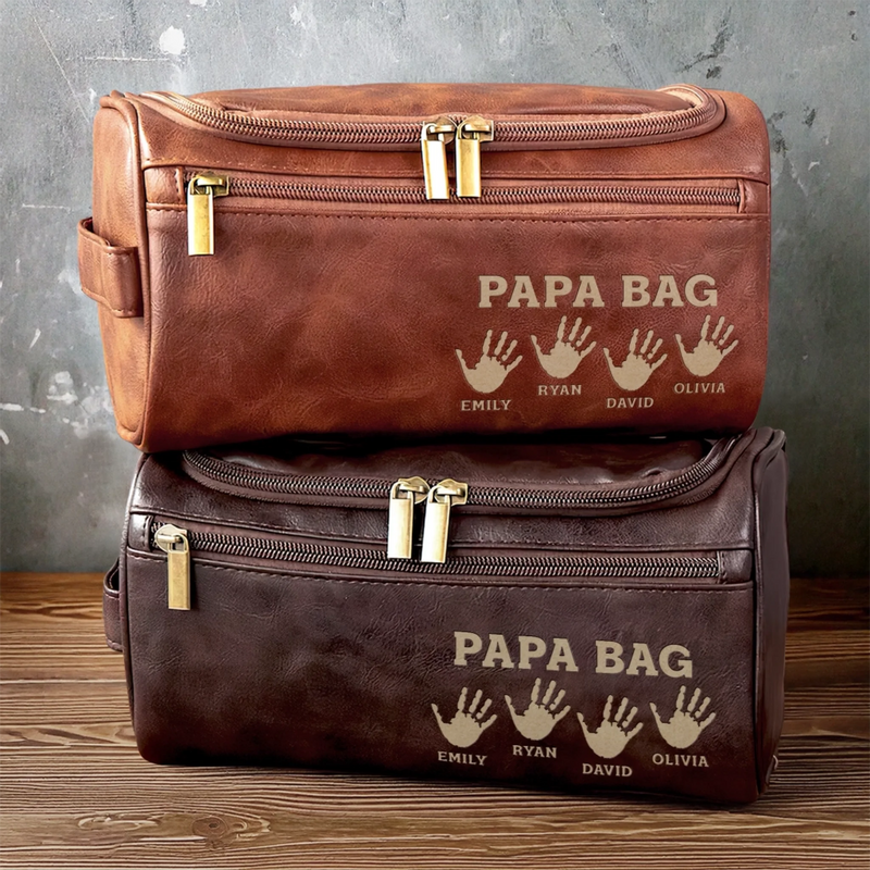 Custom Engraved Leather Toiletry Bag - Personalized Birthday Gifts For Dad, Grandpa - Generations United In Love
