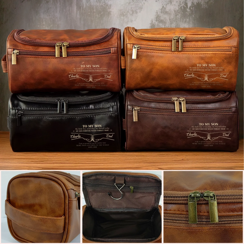 Custom Engraved Leather Toiletry Bag - Personalized Birthday Gifts For Son - Carry Confidence Wherever You Go