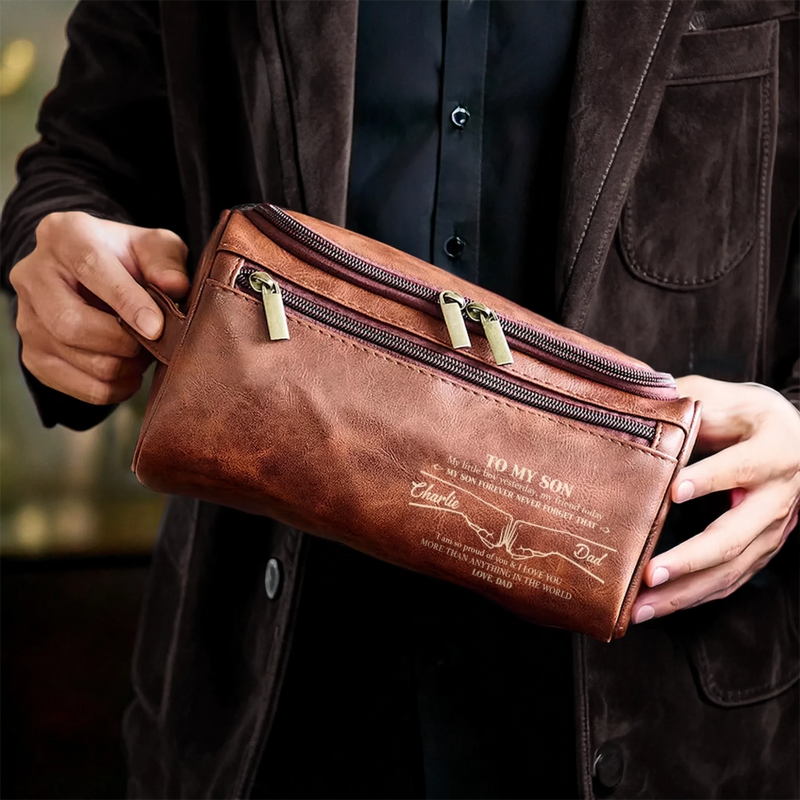 Custom Engraved Leather Toiletry Bag - Personalized Birthday Gifts For Son - Carry Confidence Wherever You Go