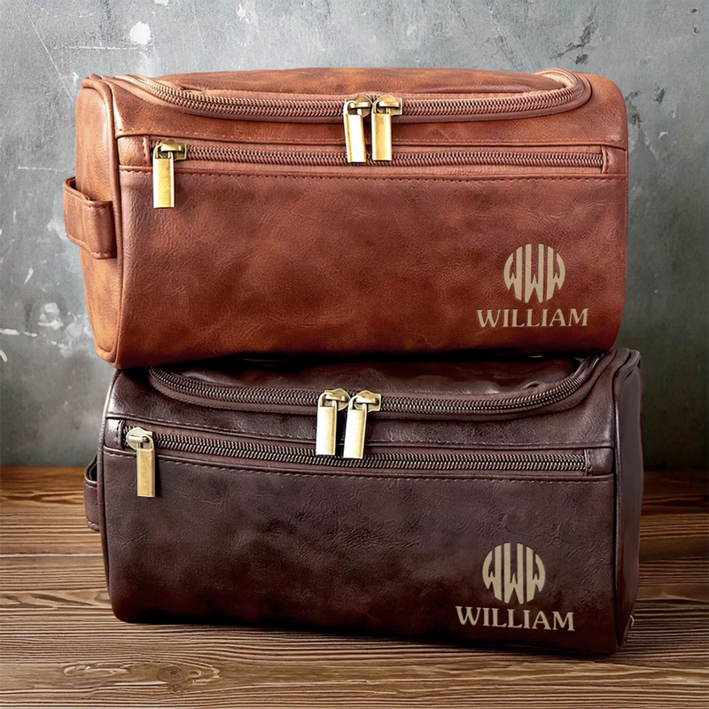 Custom Engraved Leather Toiletry Bag - Personalized Birthday Gifts For Dad, Brother, Grandpa, Husband - Journey Defines You