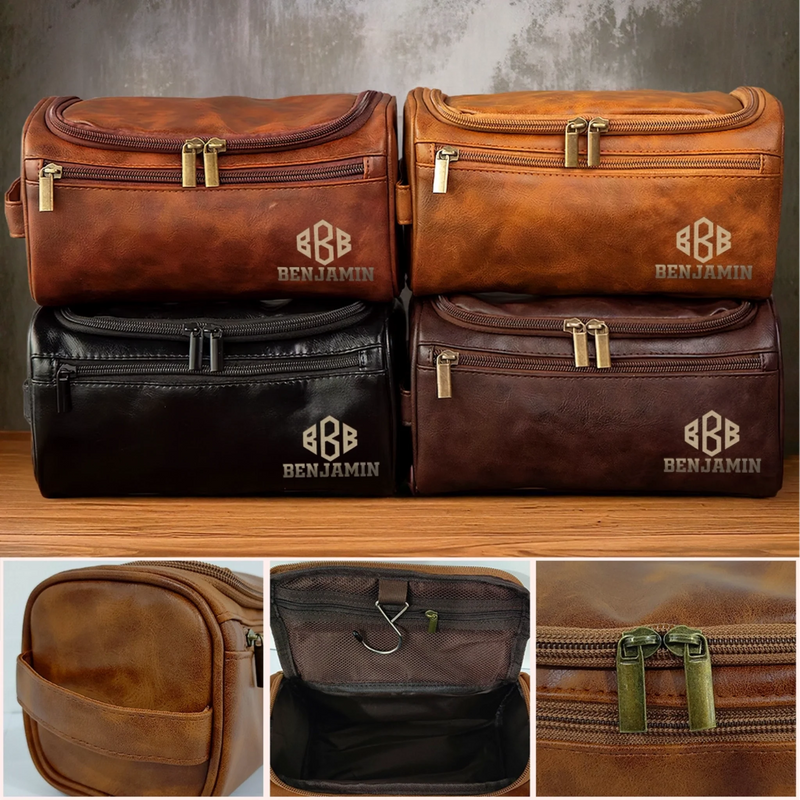 Custom Engraved Leather Toiletry Bag - Personalized Birthday Gifts For Dad, Brother, Grandpa, Husband - Timeless Bond Endless Love