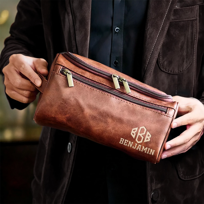 Custom Engraved Leather Toiletry Bag - Personalized Birthday Gifts For Dad, Brother, Grandpa, Husband - Timeless Bond Endless Love
