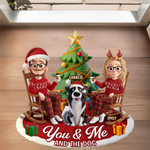 Custom Shaped Doormat - Personalized Anniversary Christmas Wedding Gifts For Husband And Wife, Dog Cat Lovers - Just Us, The Tree And The Dog
