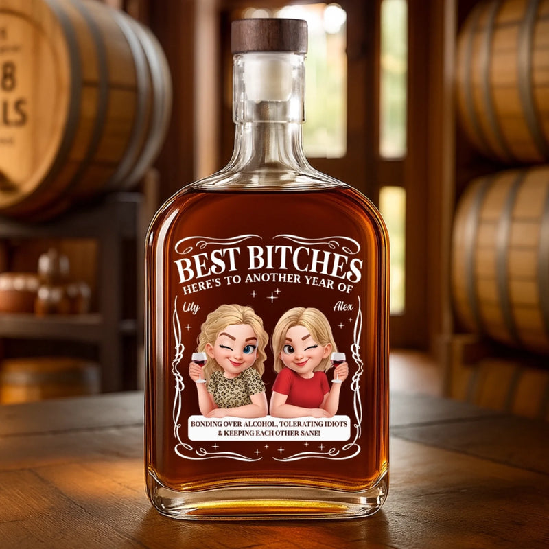 Custom Whiskey Bottle - Personalized Best Friend Birthday Gifts For Women, Besties, Sisters, BFF - Thriving On Chaos Together