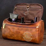 Custom Name Travel Grooming Gifts - Personalized Engraved Leather Toiletry Bag