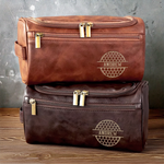 Custom Name Travel Grooming Gifts - Personalized Engraved Leather Toiletry Bag