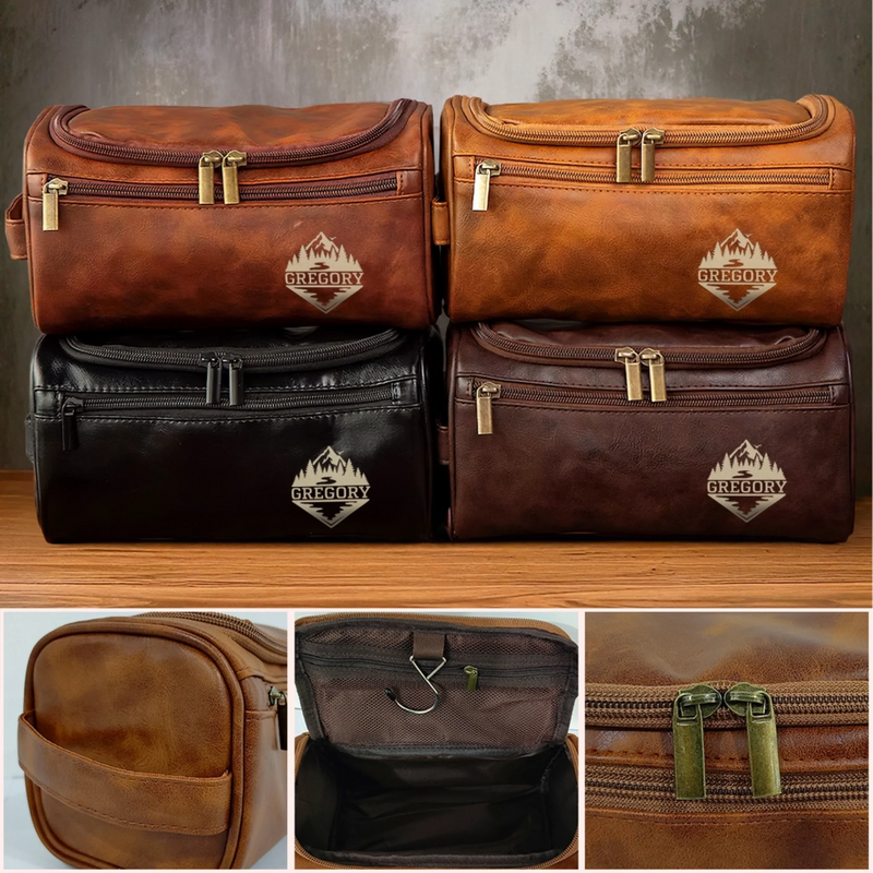 Custom Engraved Leather Toiletry Bag - Personalized  Christmas Birthday Camping Gifts For Campers - Built To Last Every Journey