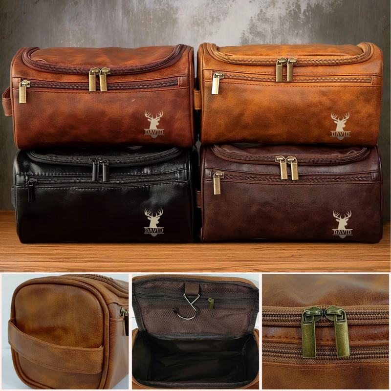 Custom Engraved Leather Toiletry Bag - Personalized  Christmas Birthday Hunting Gifts For Hunters - Hunt,  Explore, Repeat