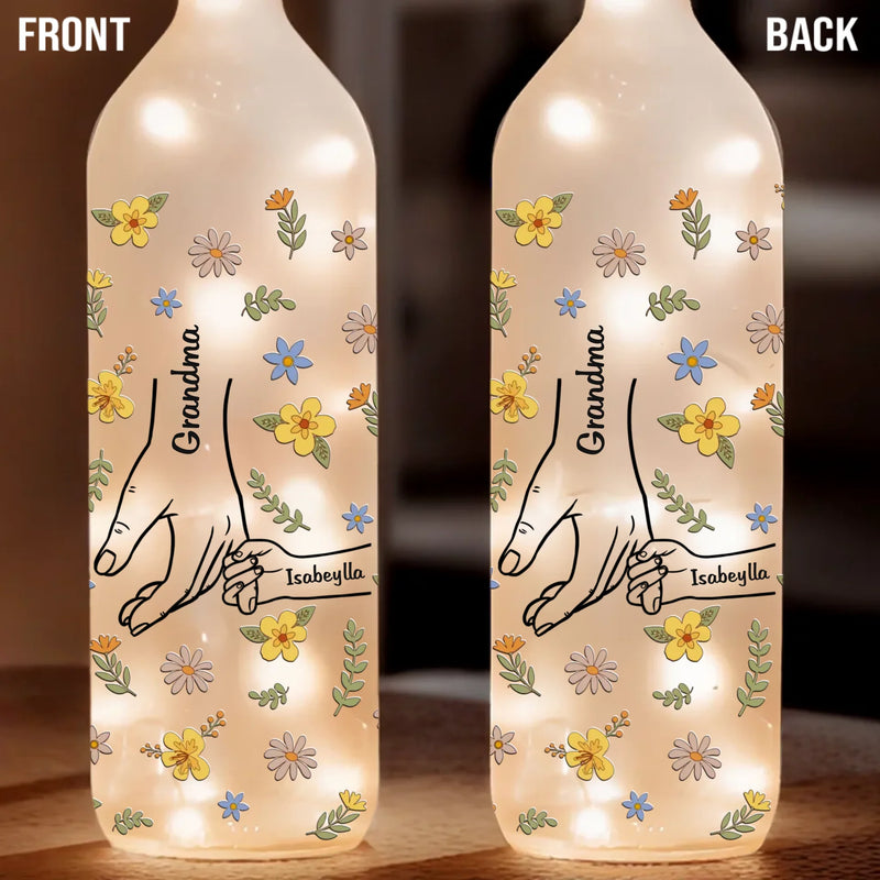 The Hands That Held Mine Taught Me Strength And Kindness - Family Personalized Custom Bottle Lamp - Gift For Mom, Grandma