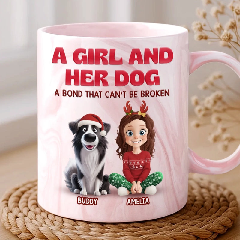 Custom 11oz Pink Marble Mug - Personalized Christmas Birthday Gifts For Dog Lovers, Dog Dad And Mom - Just A Girl And Her Chaos Coordinator