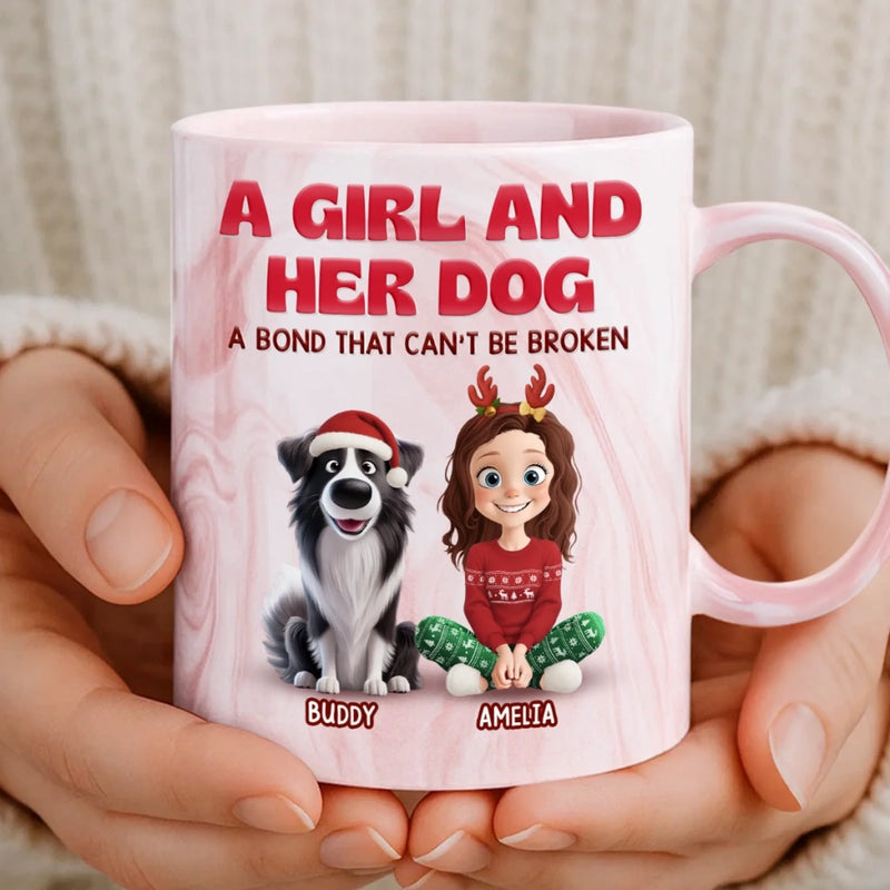 Custom 11oz Pink Marble Mug - Personalized Christmas Birthday Gifts For Dog Lovers, Dog Dad And Mom - Just A Girl And Her Chaos Coordinator