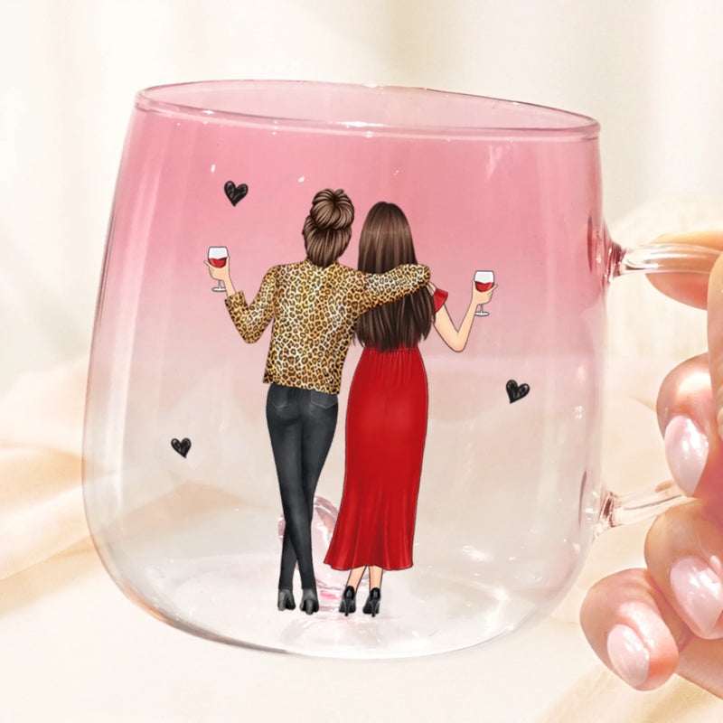 Custom Gradient Glass Mug - Personalized Best Friend Birthday Gifts For Women, Besties, Sisters, BFF - Pouring Memories Since Day One