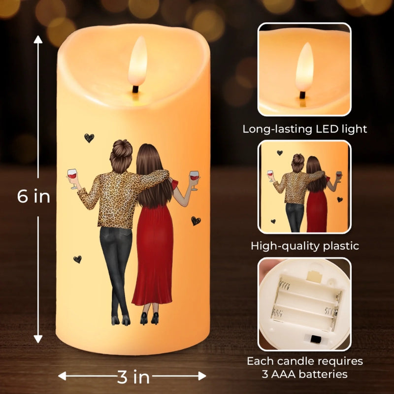 Custom LED Candle - Personalized Best Friend Birthday Gifts For Women, Besties, Sisters, BFF - Glowing Through It Together