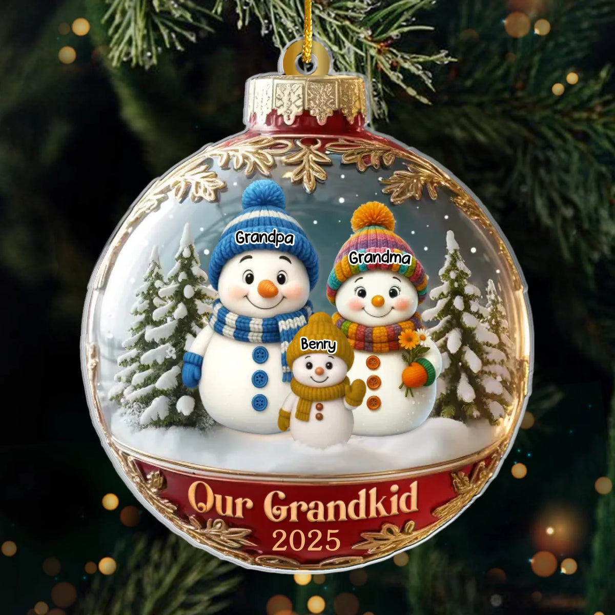Custom Snowman Acrylic Ornament - Personalized Christmas Birthday Gifts For Grandpa, Grandma - Love That Spans Generations