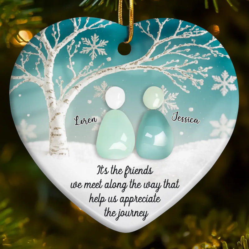 Custom Sea Glass Ceramic Ornament - Personalized Best Friend Christmas Birthday Gifts For Women, Besties, Sisters, BFF, Beach Lovers - Tides Brought Us Together