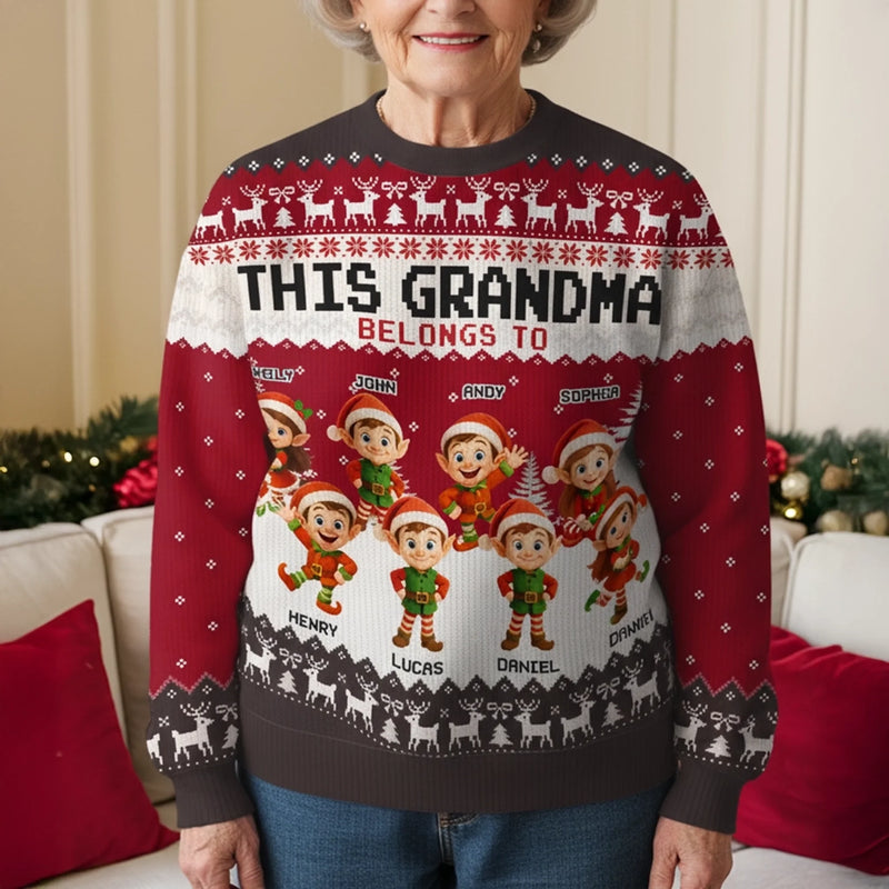 Custom Unisex Ugly Sweatshirt - Personalized  Christmas Birthday Gifts For Grandpa, Grandma, Mom - Proud Grandpa Of The Cutest Elves In Town