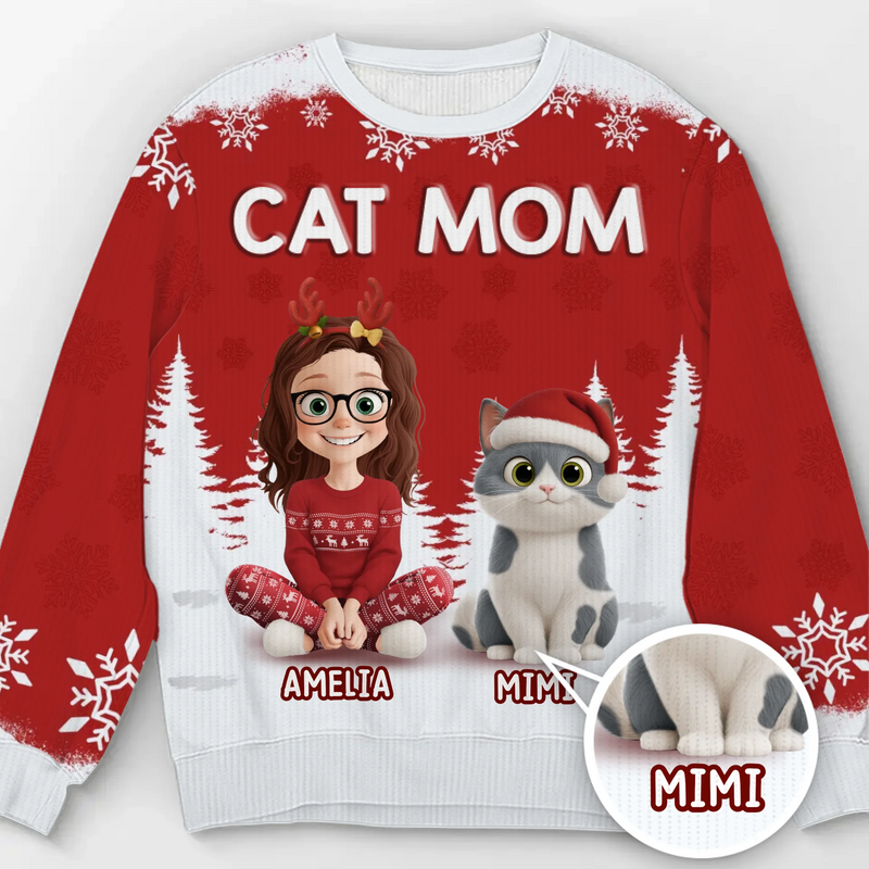Custom Unisex Ugly Sweatshirt - Personalized  Christmas Birthday Gifts For Cat Lovers, Cat Mom And Dad - Meow And Merry On