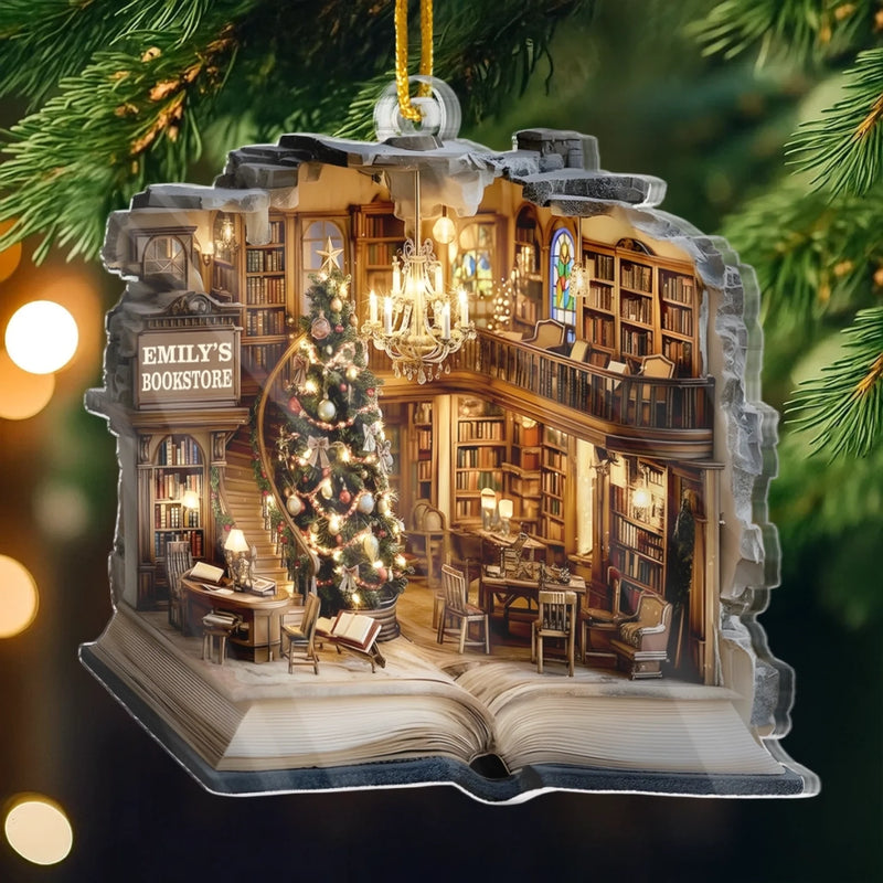 Custom Acrylic Ornament - Personalized Christmas Bookish Gifts For Book Lovers, Bookworms, Readers - Shelves Full Of Dreams And Fairy Lights