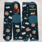 Custom Crew Socks - Personalized Bookish Gifts For Book Lovers, Bookworms, Readers - Leave Me Alone, I’m Bonding With Fiction