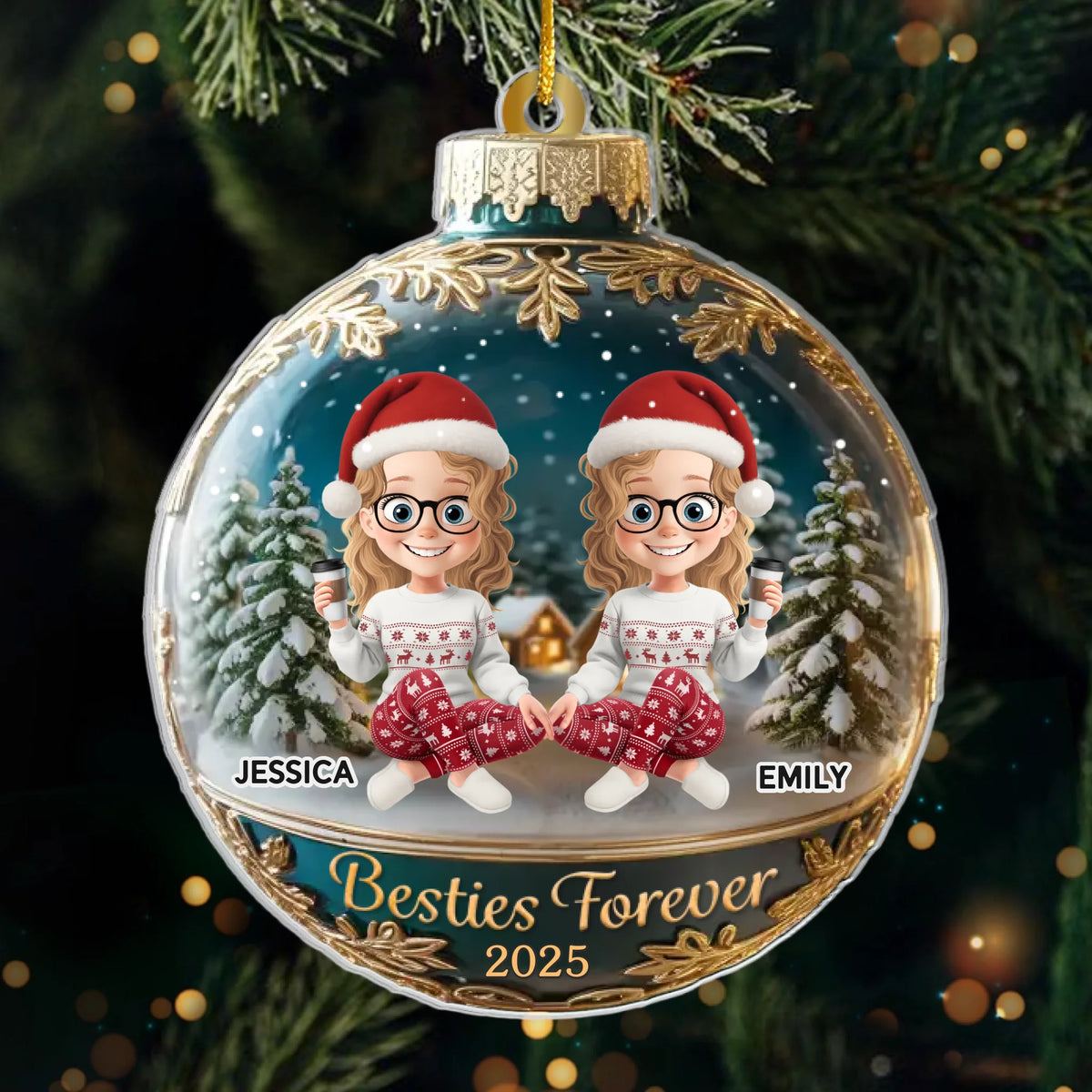 Custom Acrylic Ornament - Personalized Best Friend Christmas Birthday Gifts For Women, Besties, Sisters, BFF - Laughing Through The Holiday Magic