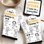 Custom Oven Mitt And Pot Holder Set - Personalized Christmas Birthday Gifts For Mom, Grandma - Three Generations Sharing Holiday Magic