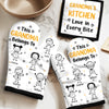 Custom Oven Mitt And Pot Holder Set - Personalized Christmas Birthday Gifts For Mom, Grandma - Three Generations Sharing Holiday Magic