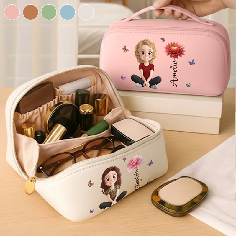Custom PU Leather Travel Toiletry Bag - Personalized Birthday Gifts For Women, Besties, Sisters, BFF, Family, Yourself - Ready For The Next Adventure